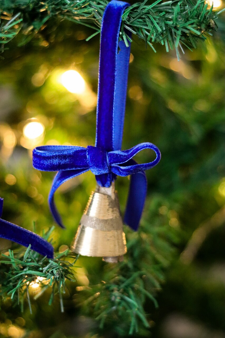 Ornament de brad de Crăciun, BSY244, 4x12 cm, Catifea, Albastru - imagine 3